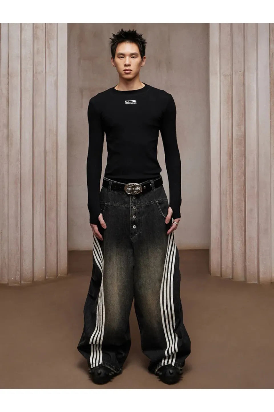 Pleated White Striped Trousers