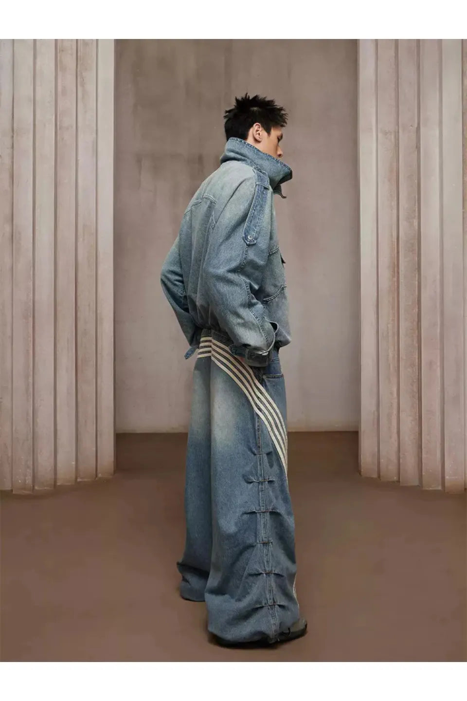 Pleated White Striped Trousers