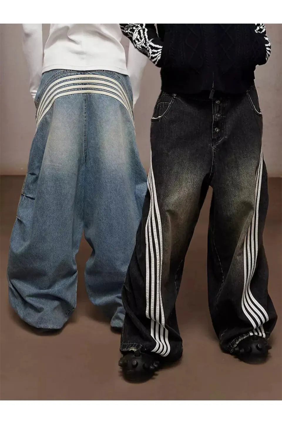 Pleated White Striped Trousers