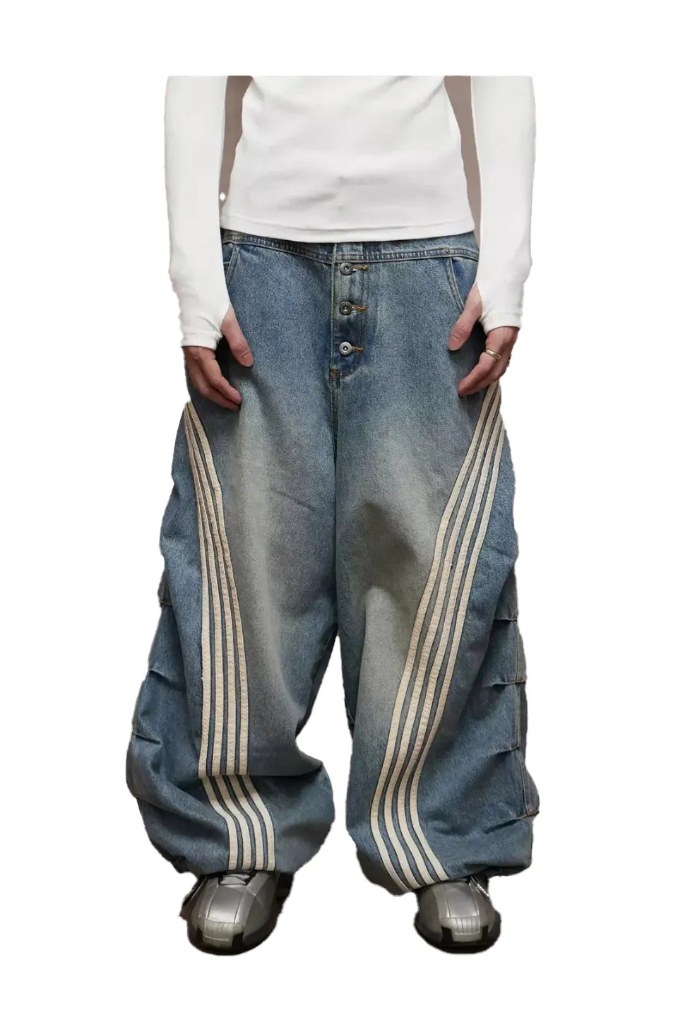 Pleated White Striped Trousers