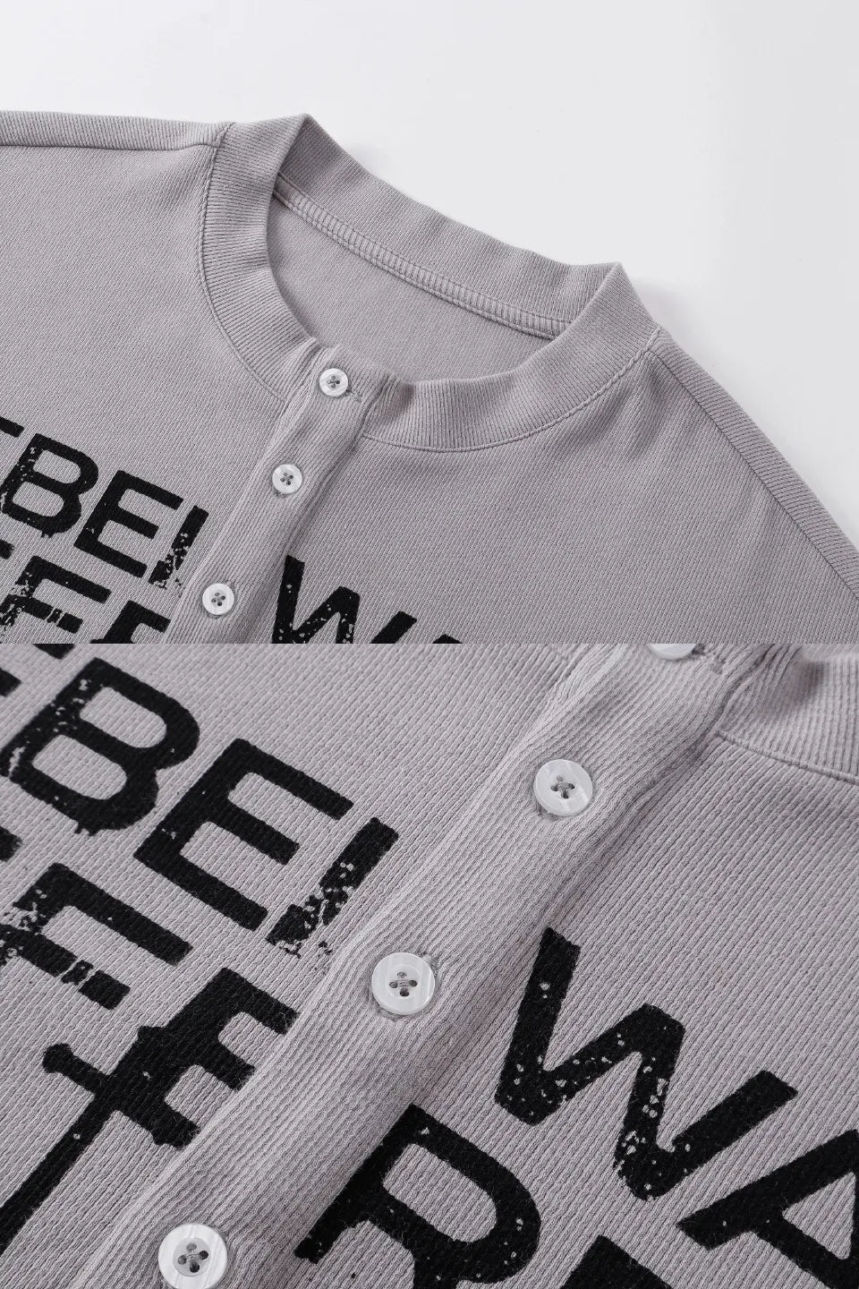Printed Henley Long Sleeve Polo Tee