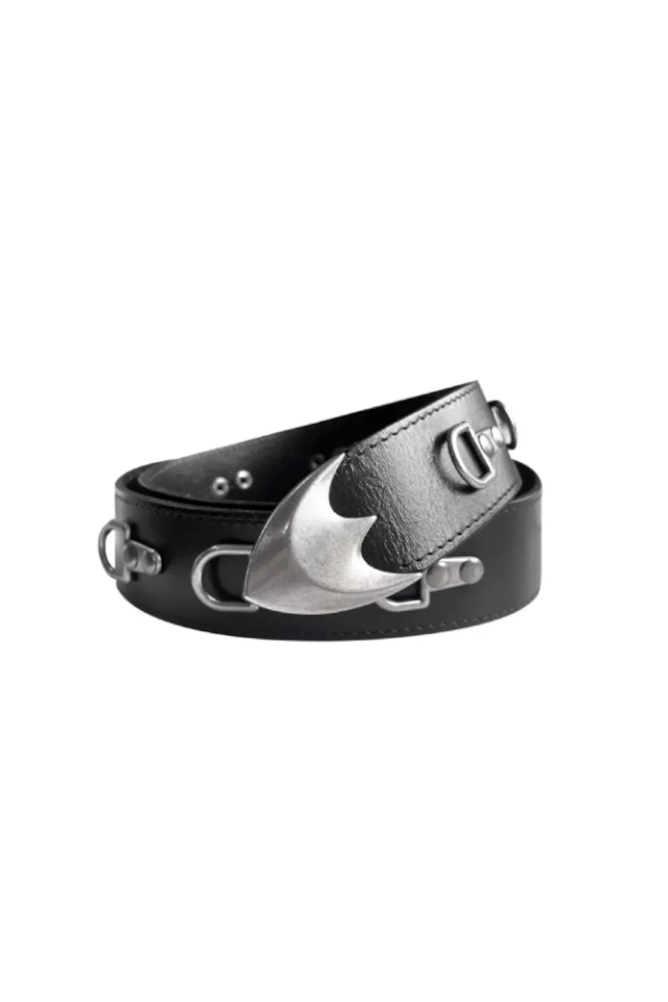 Punk Metal Distressed Matte Airplane Button Hook Adjustable Saddle Buckle Cowhide Belt