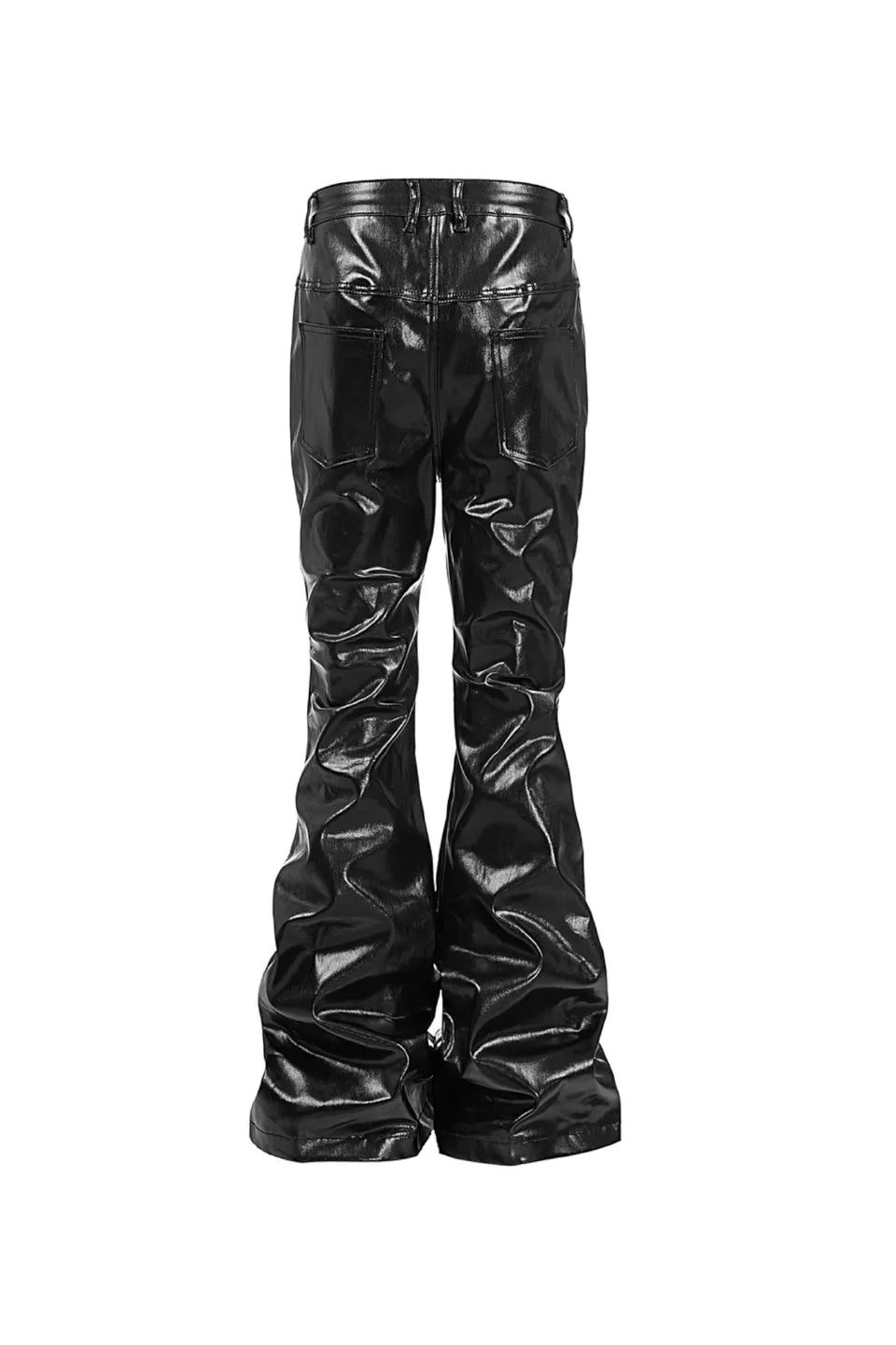 RХЯ Black Liquid Metal Coated Zipper Waxed Flare Pants