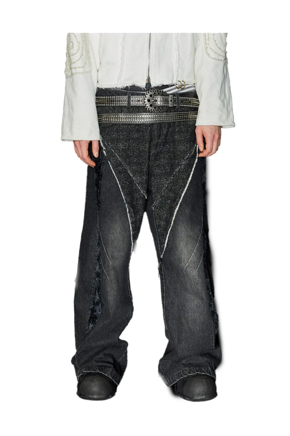 Raw Edge Faux Fur Spliced Jeans