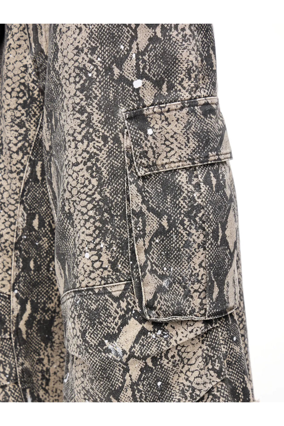 Raw Edge Snake Print Baggy Jeans