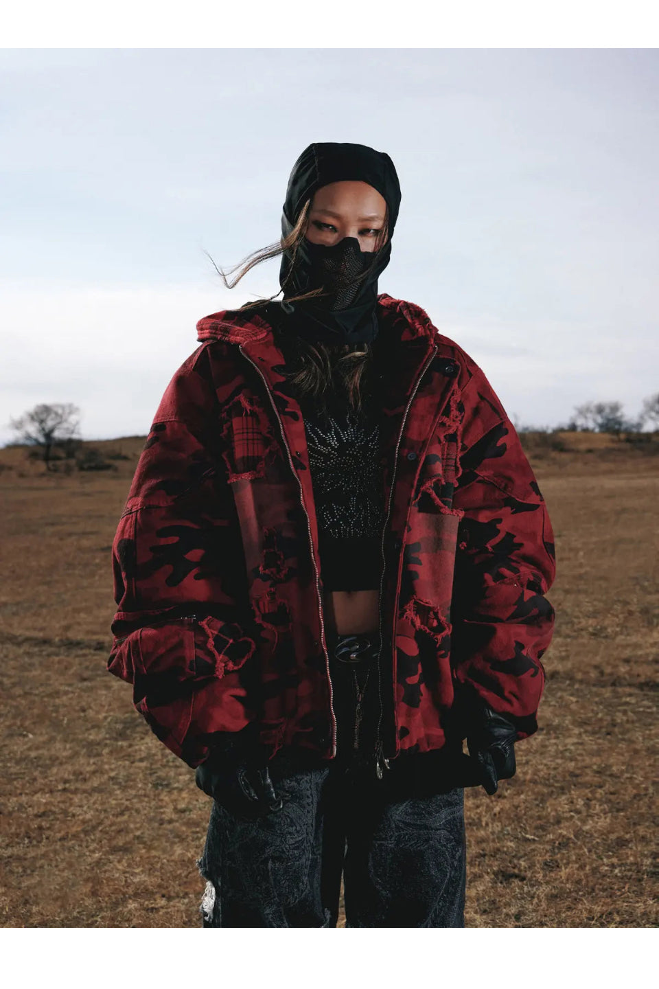 Red Camo Hoodie Cotton Jacket