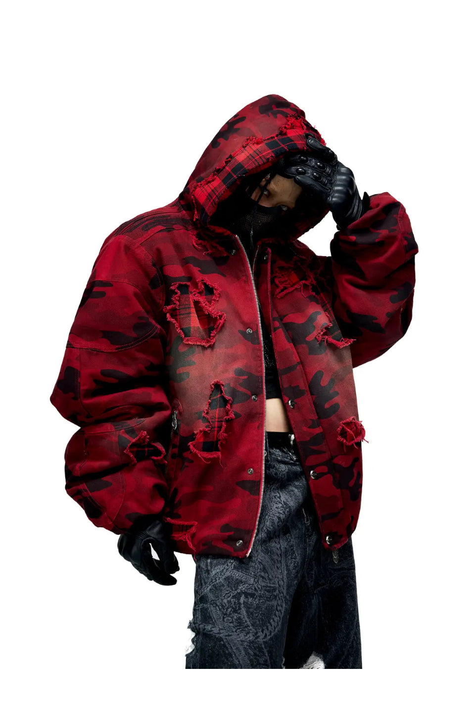 Red Camo Hoodie Cotton Jacket