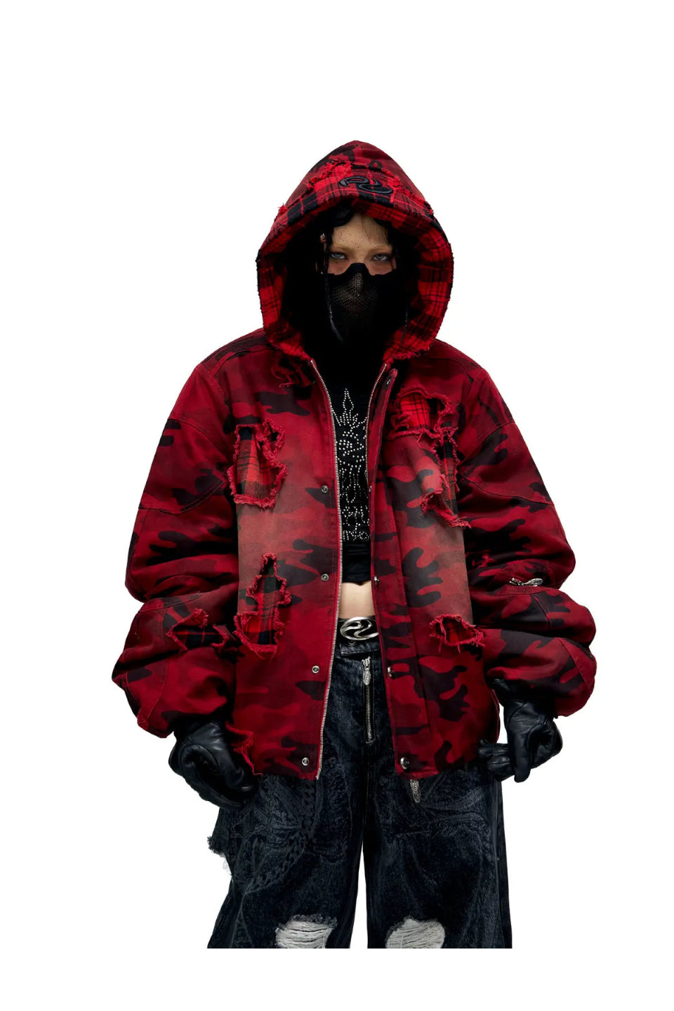 Red Camo Hoodie Cotton Jacket