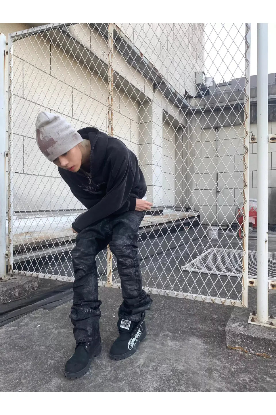 Red Cross Print Beanie Knit Hat