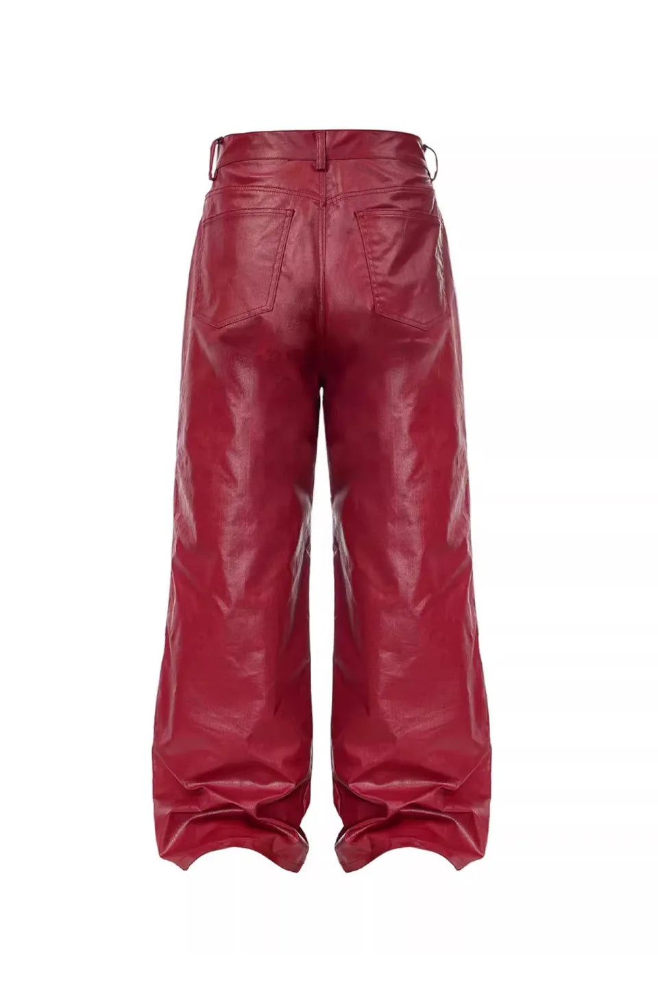 Red Liquid Metal Red Straight Leg Wax Pants
