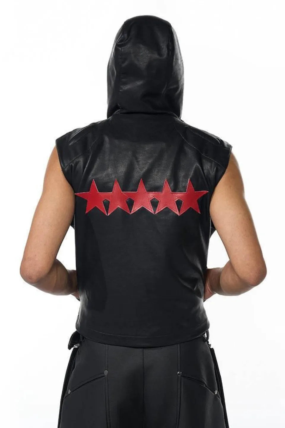 Red Star Hooded Faux Leather Vest