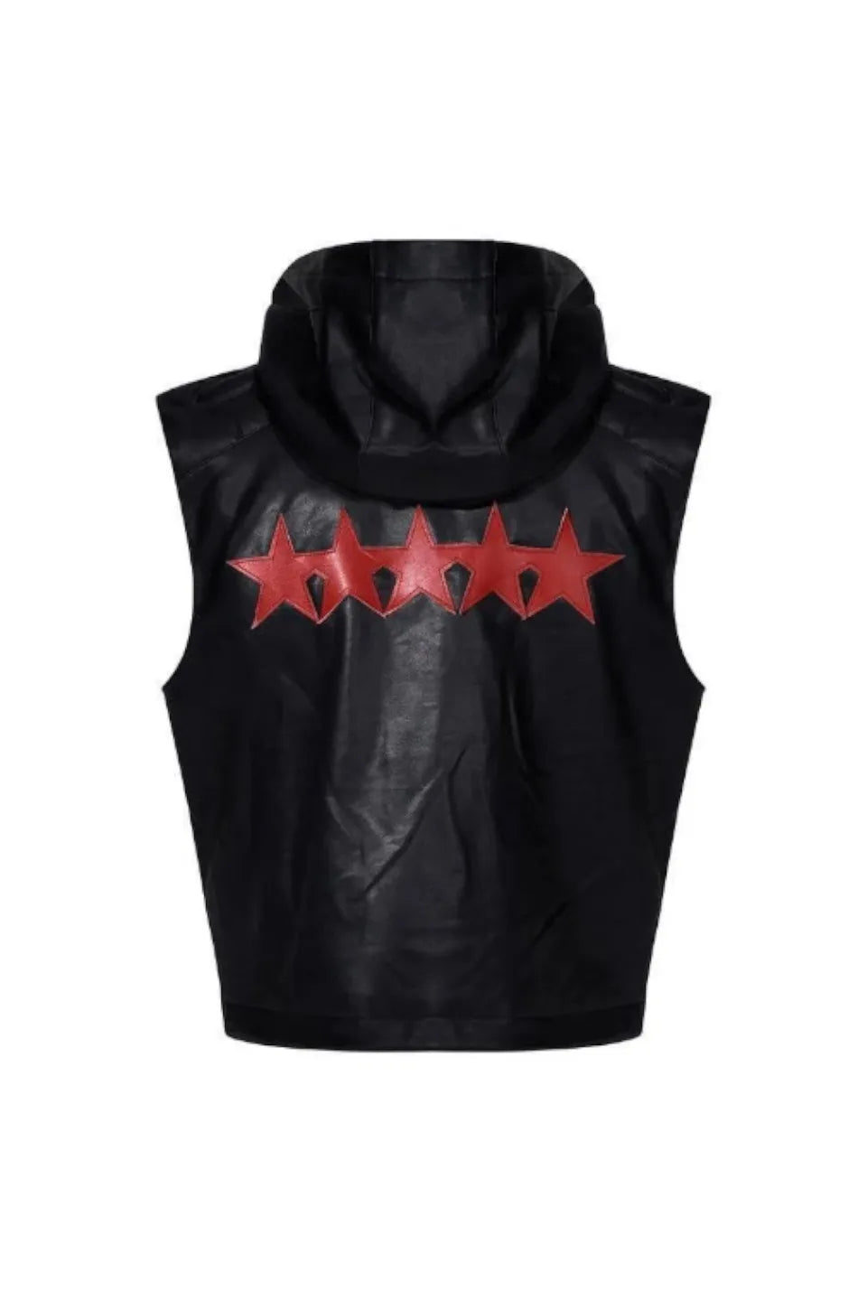 Red Star Hooded Faux Leather Vest
