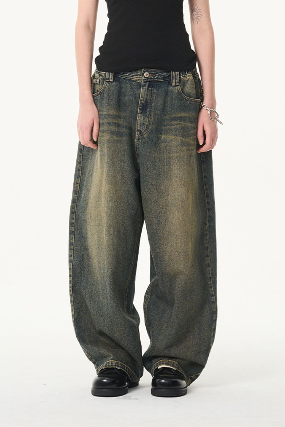 Retro Semi Elastic Waist Jeans