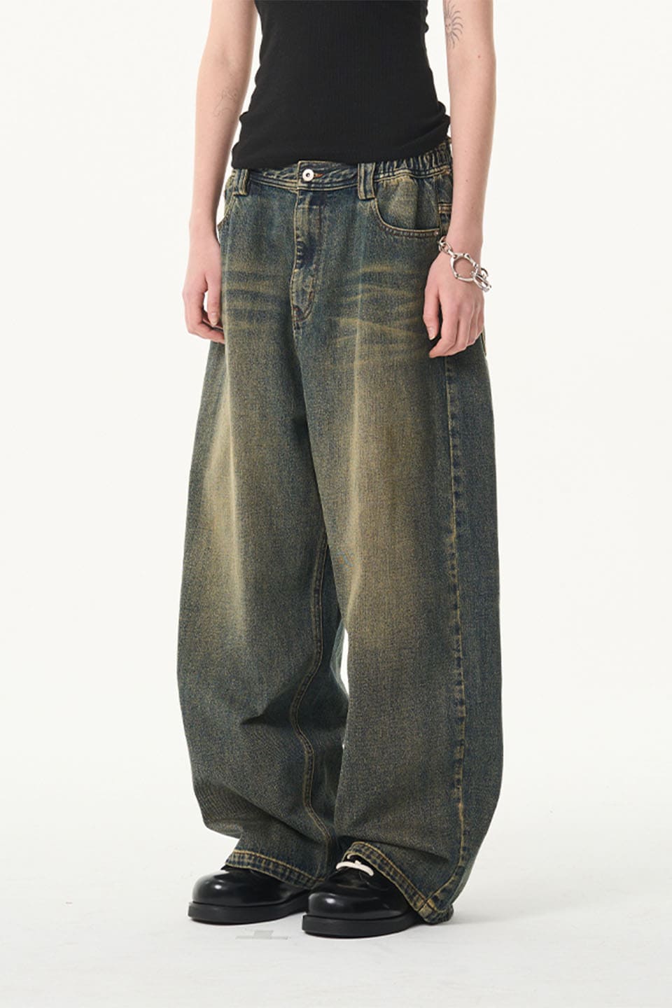 Retro Semi Elastic Waist Jeans