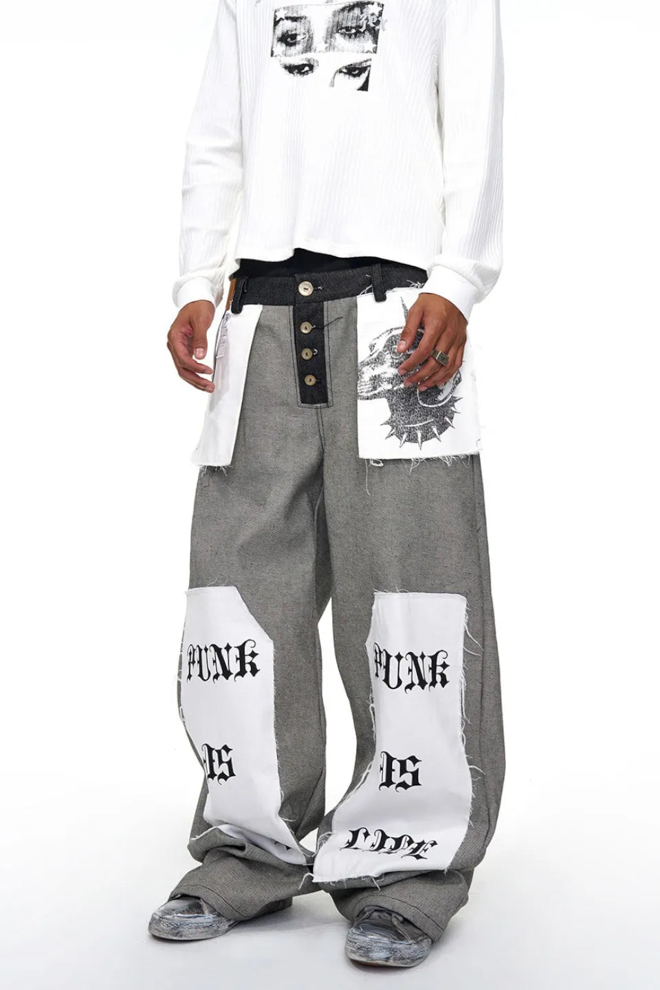 Reversed Patchwork Denim Pants