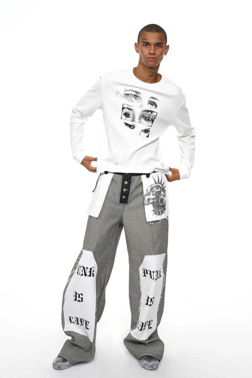 Reversed Patchwork Denim Pants