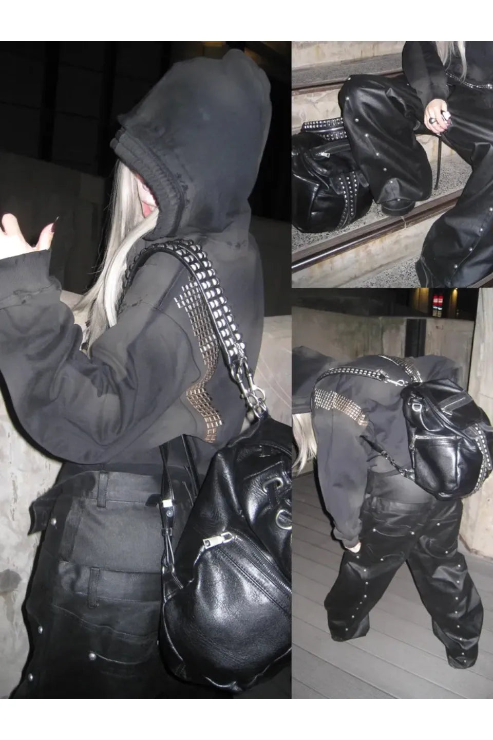 Rhinestone and Rivet Short Wide Leg Washable Sprayed Hoodie