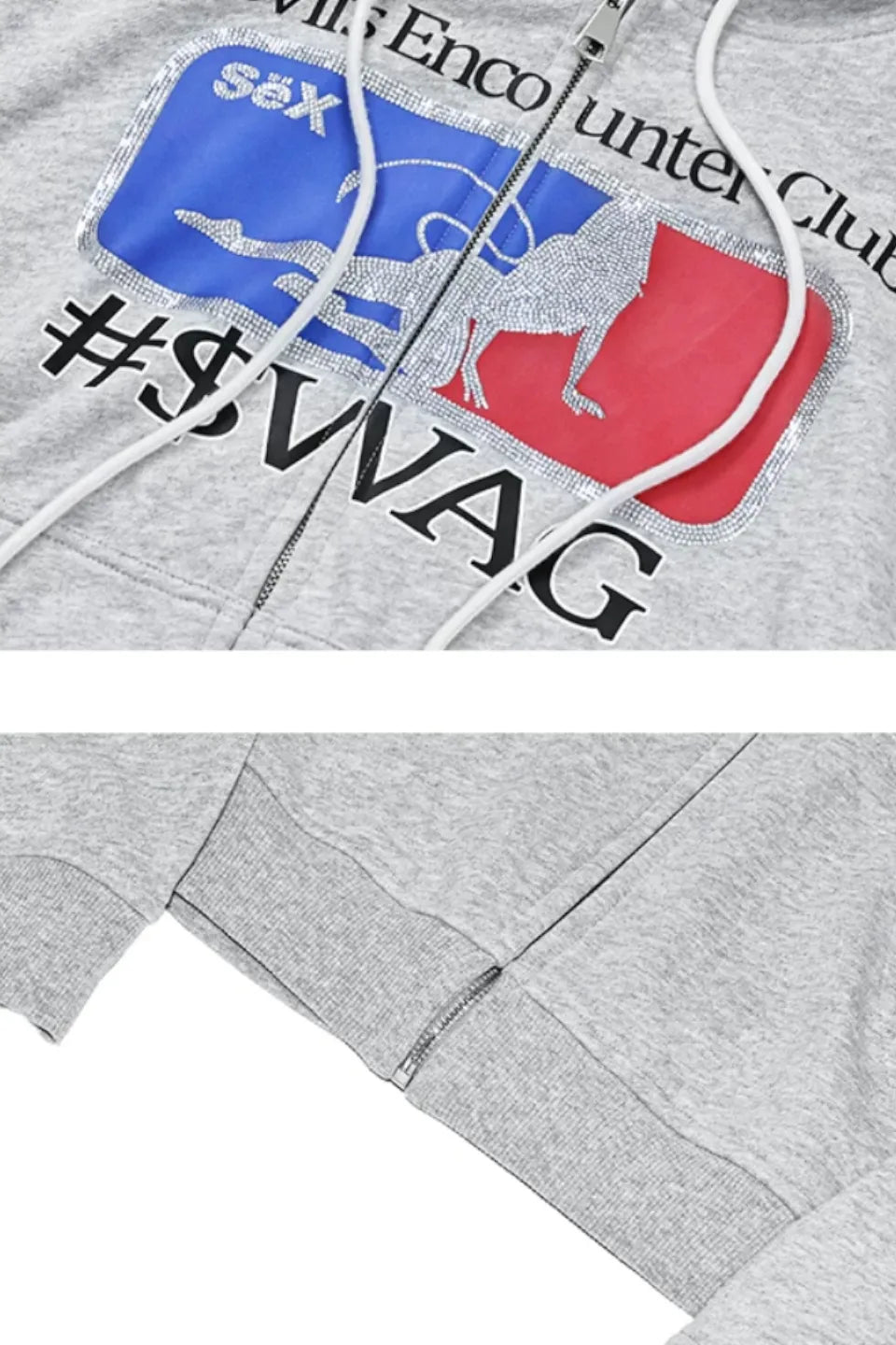 Rhinestone Bootleg NBA Graphic Zip Hoodie