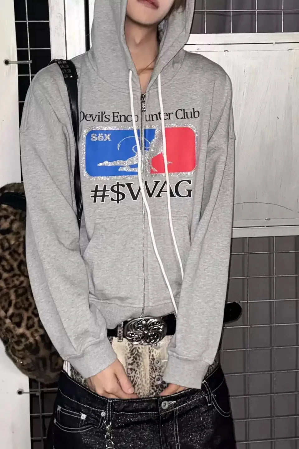 Rhinestone Bootleg NBA Graphic Zip Hoodie