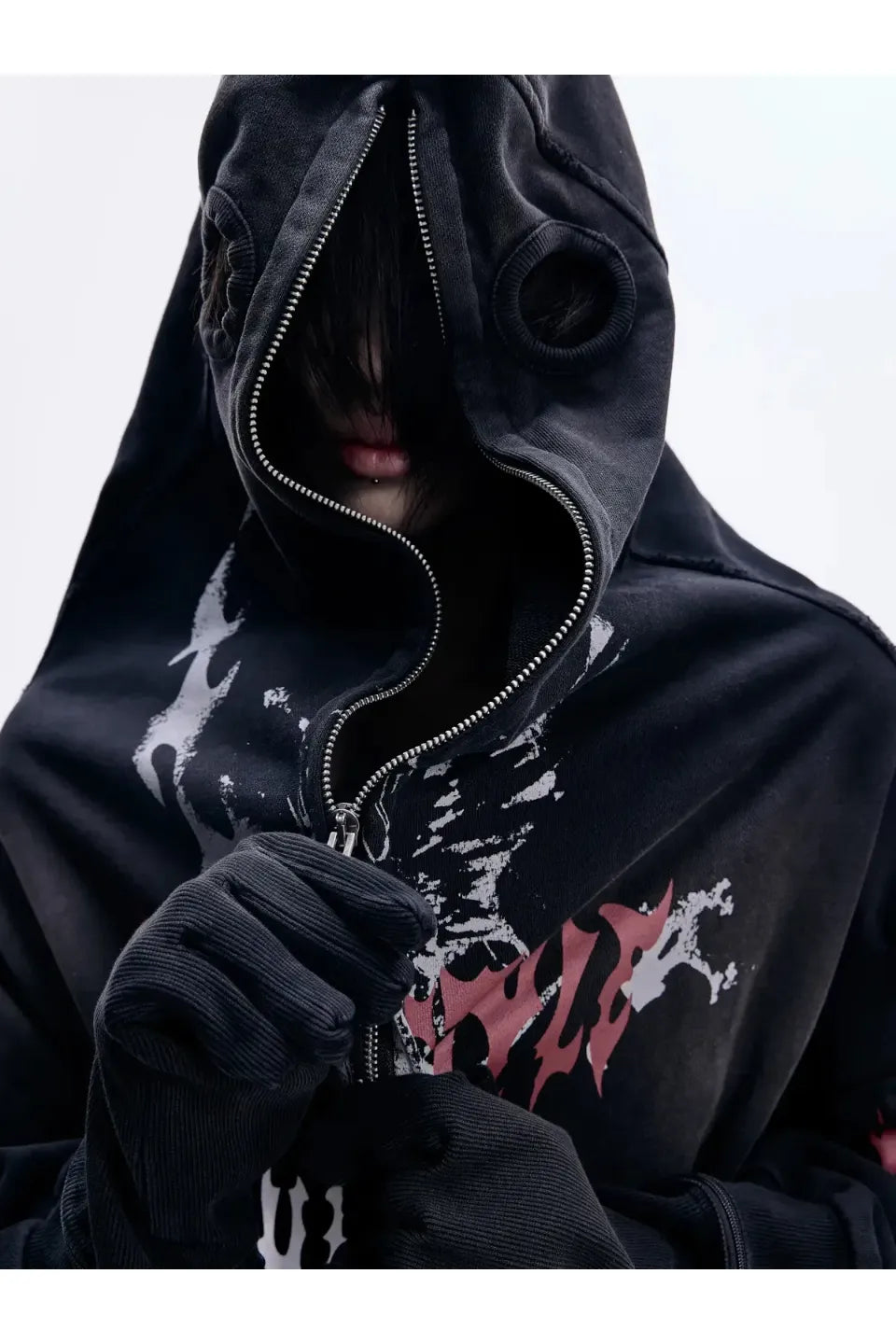 Ripped Full Zip Face Mask Hoodie
