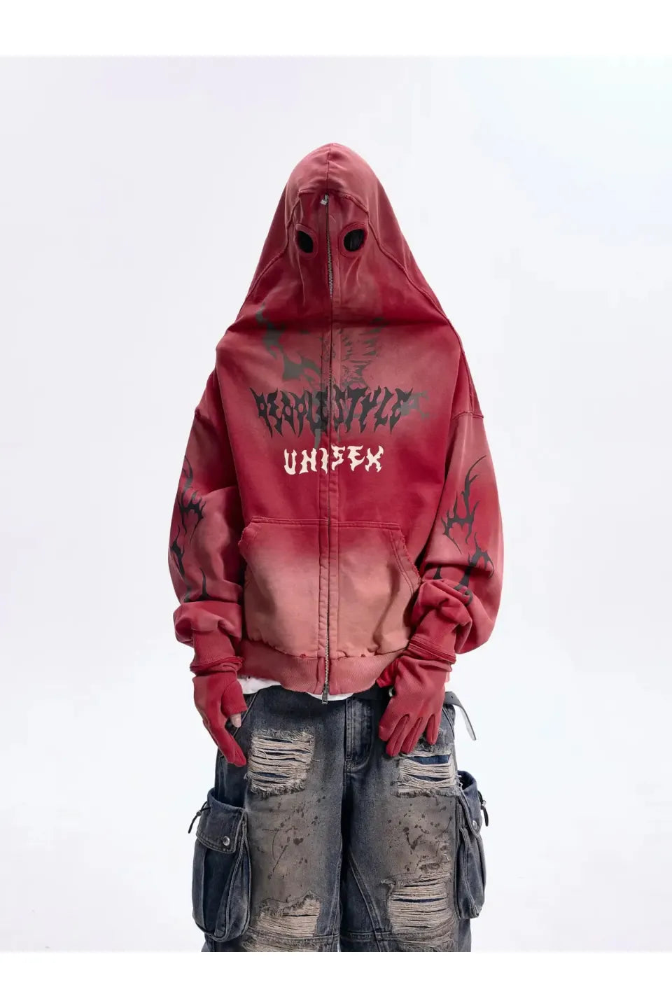 Ripped Full Zip Face Mask Hoodie