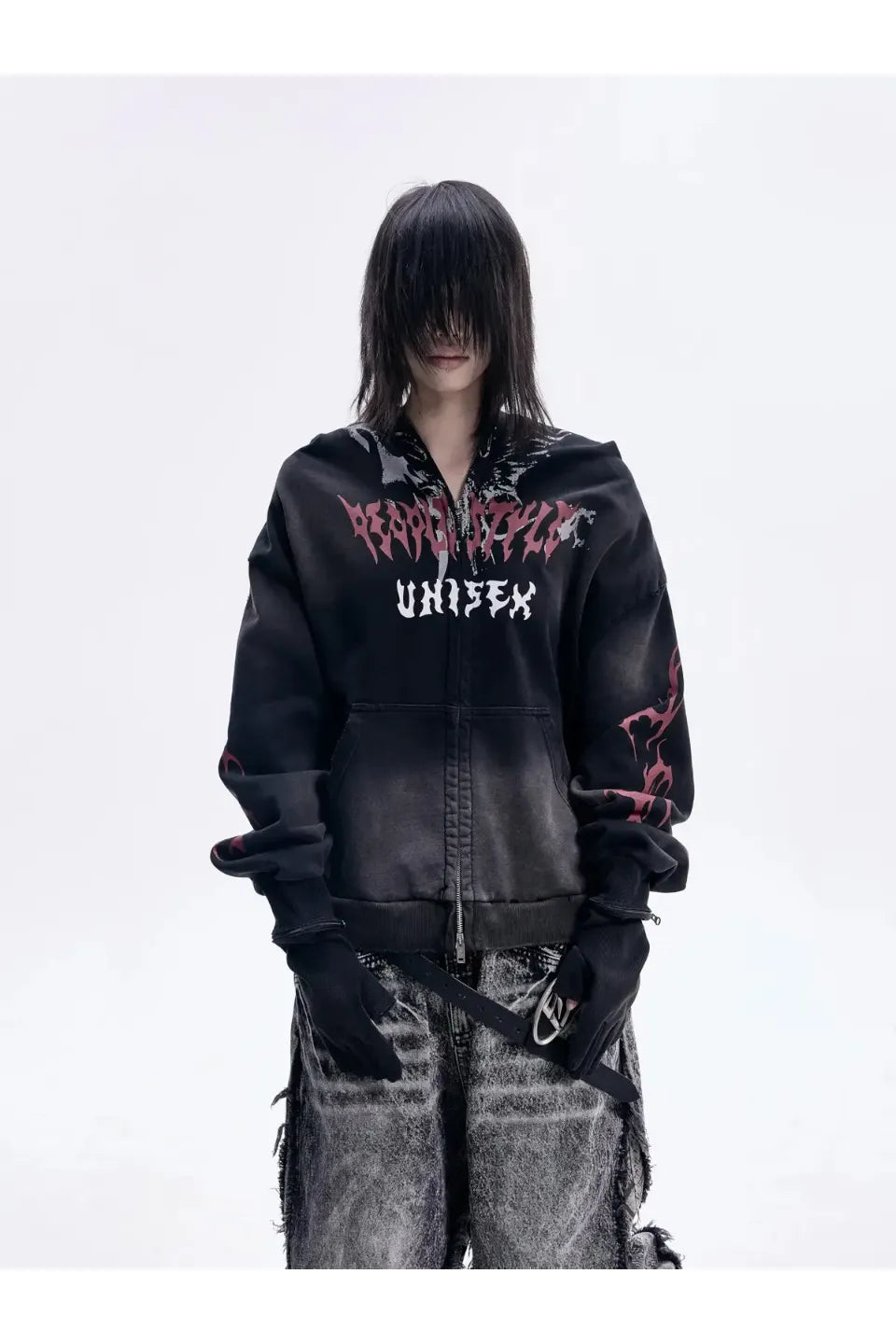 Ripped Full Zip Face Mask Hoodie