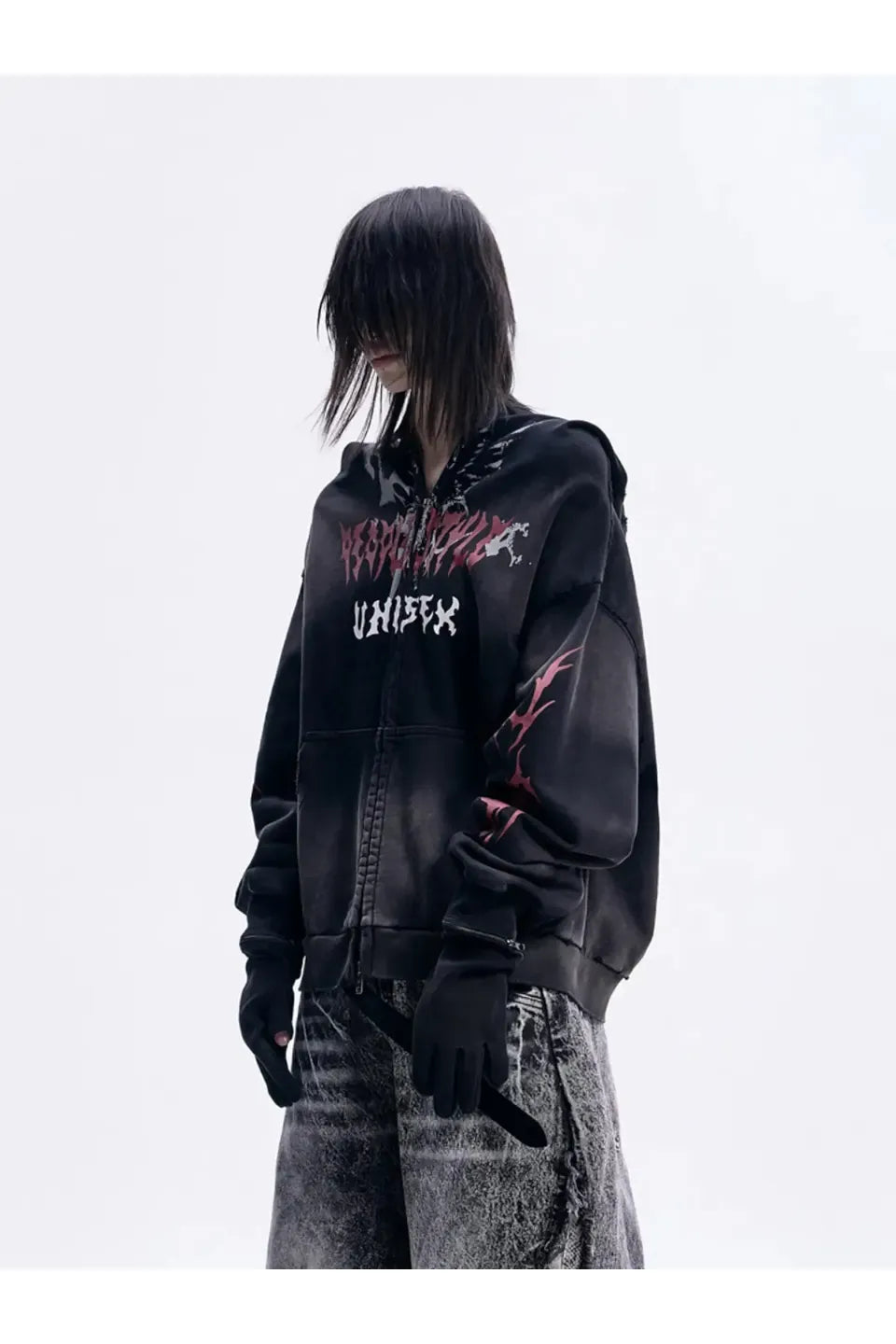 Ripped Full Zip Face Mask Hoodie