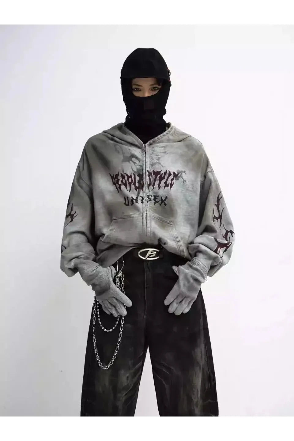 Ripped Full Zip Face Mask Hoodie