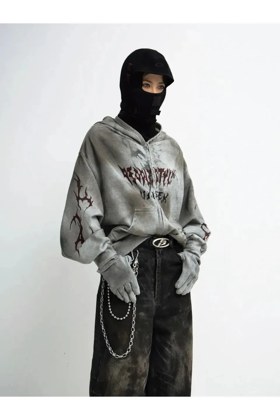 Ripped Full Zip Face Mask Hoodie