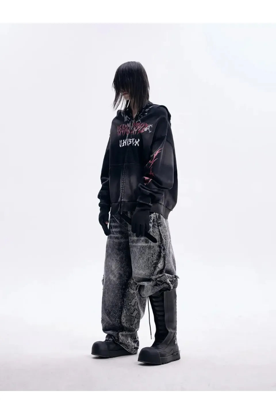 Ripped Full Zip Face Mask Hoodie