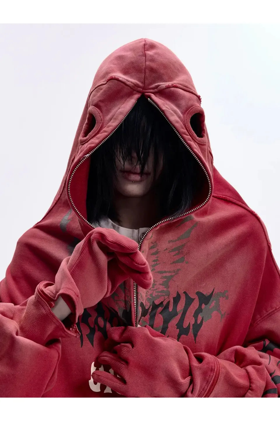 Ripped Full Zip Face Mask Hoodie