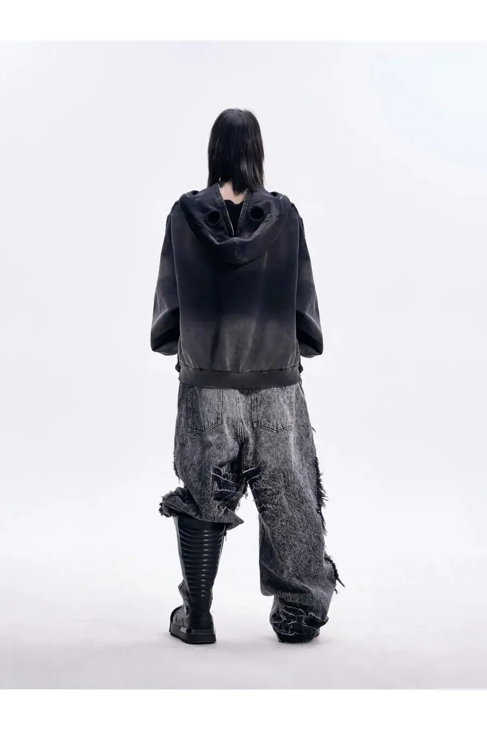 Ripped Full Zip Face Mask Hoodie