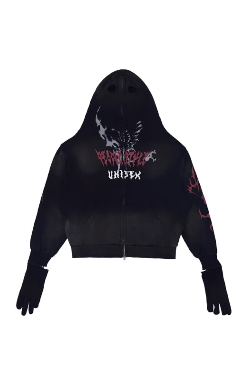 Ripped Full Zip Face Mask Hoodie