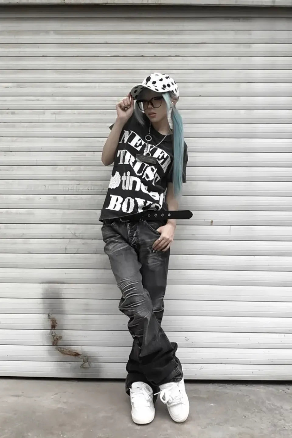noEmosen | Ripple Cracked Super Long Denim Pants