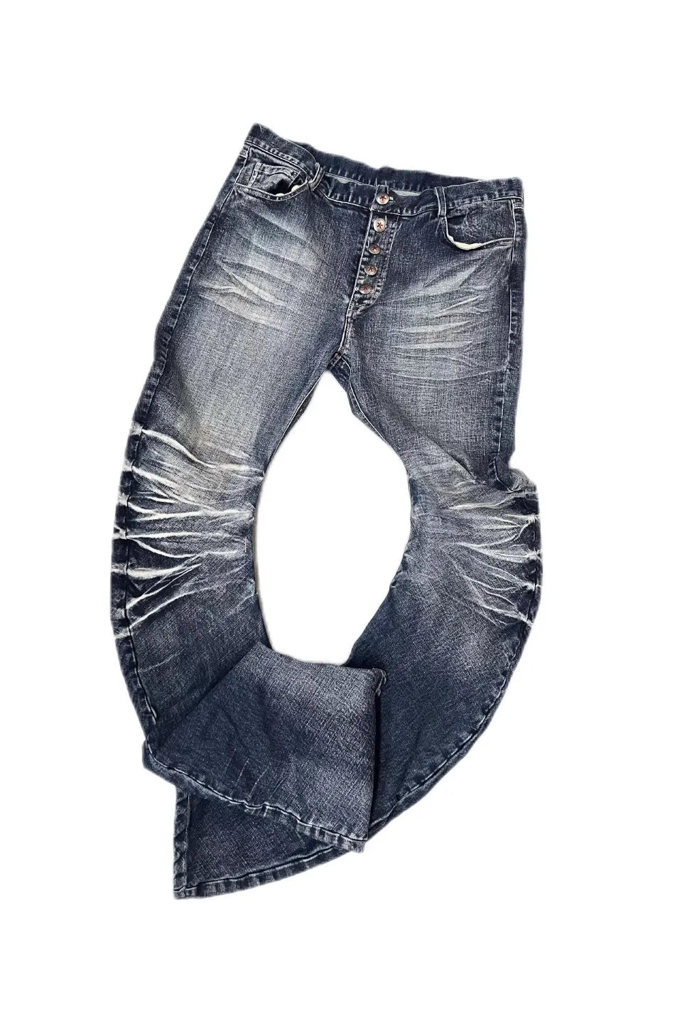 Ripple Cracked Super Long Denim Pants