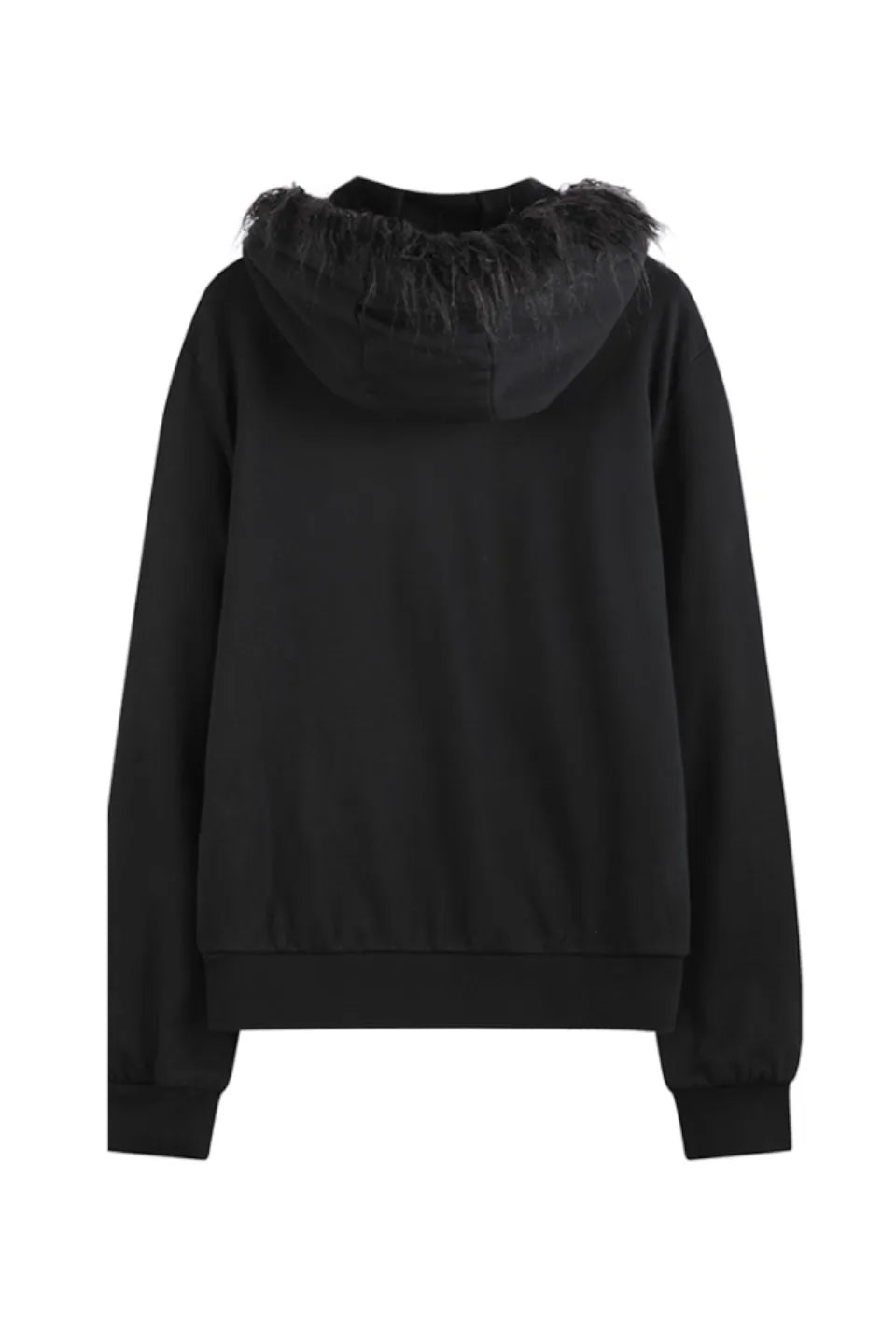 Rivet Decorated Slim Fit Hooded Fur Collar Sweatshirt