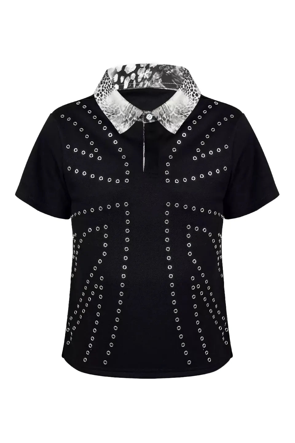 Rivet Leopard Trim Polo Shirts