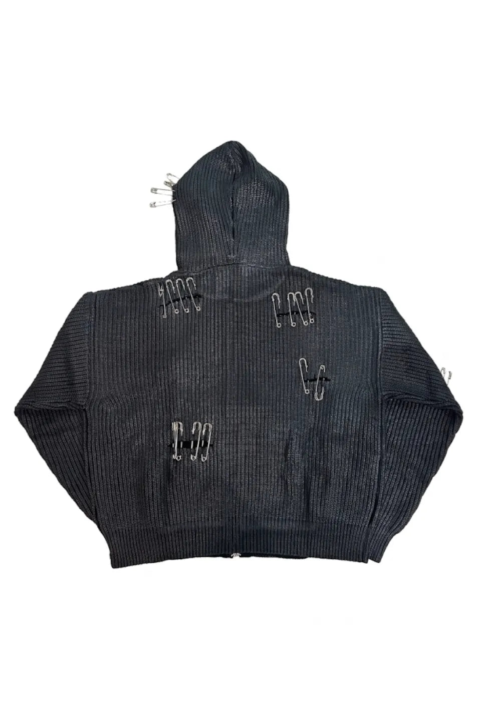 Safety Pin Distressed Open Knit Hoodie