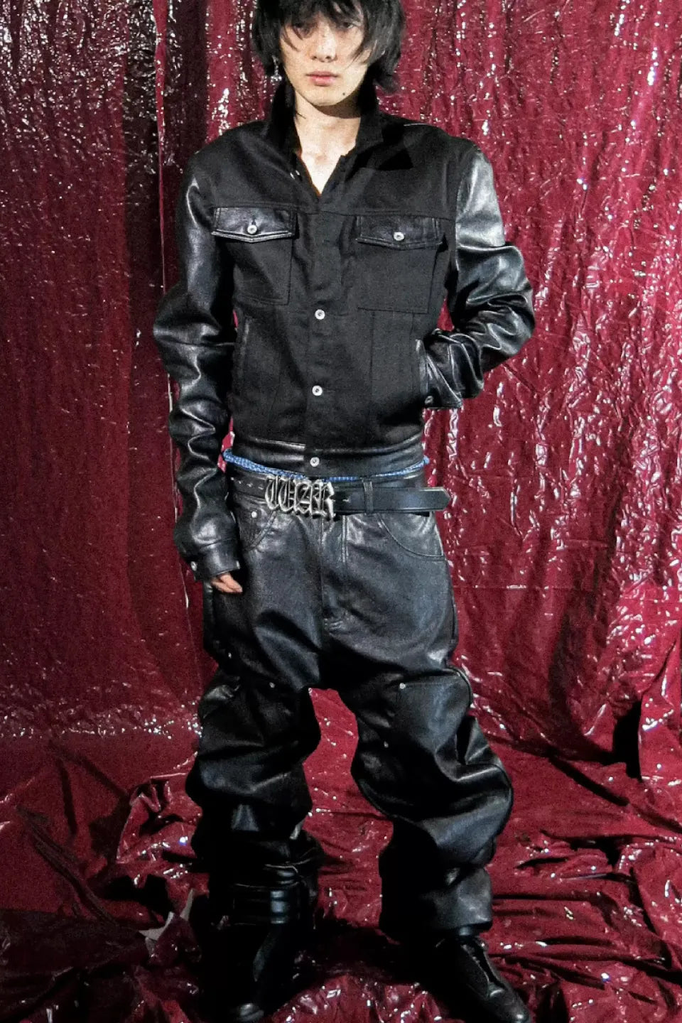 Sanskrit Embroidery Wide Leather Pants