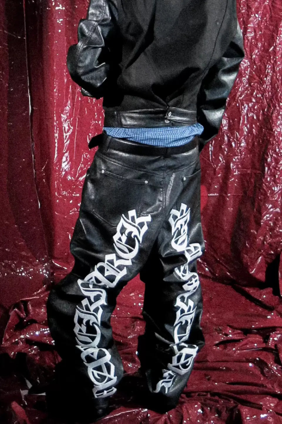 Sanskrit Embroidery Wide Leather Pants