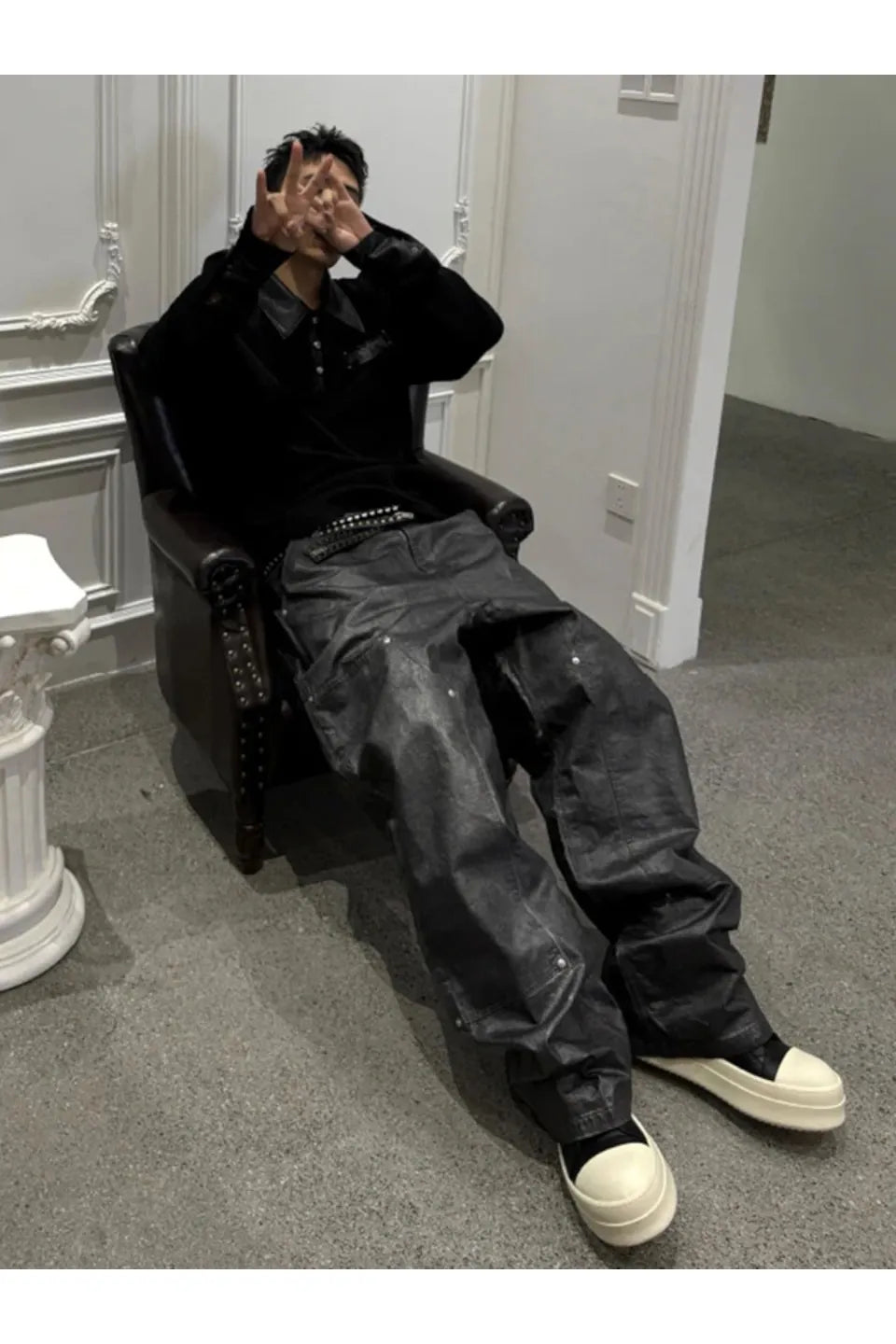 Sanskrit Print Cross Studded Polo Shirt