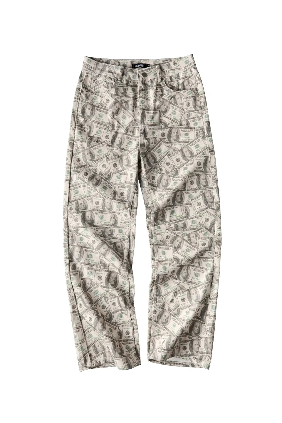 Satirical Dollar Bill Digital Printed Wide Jeans