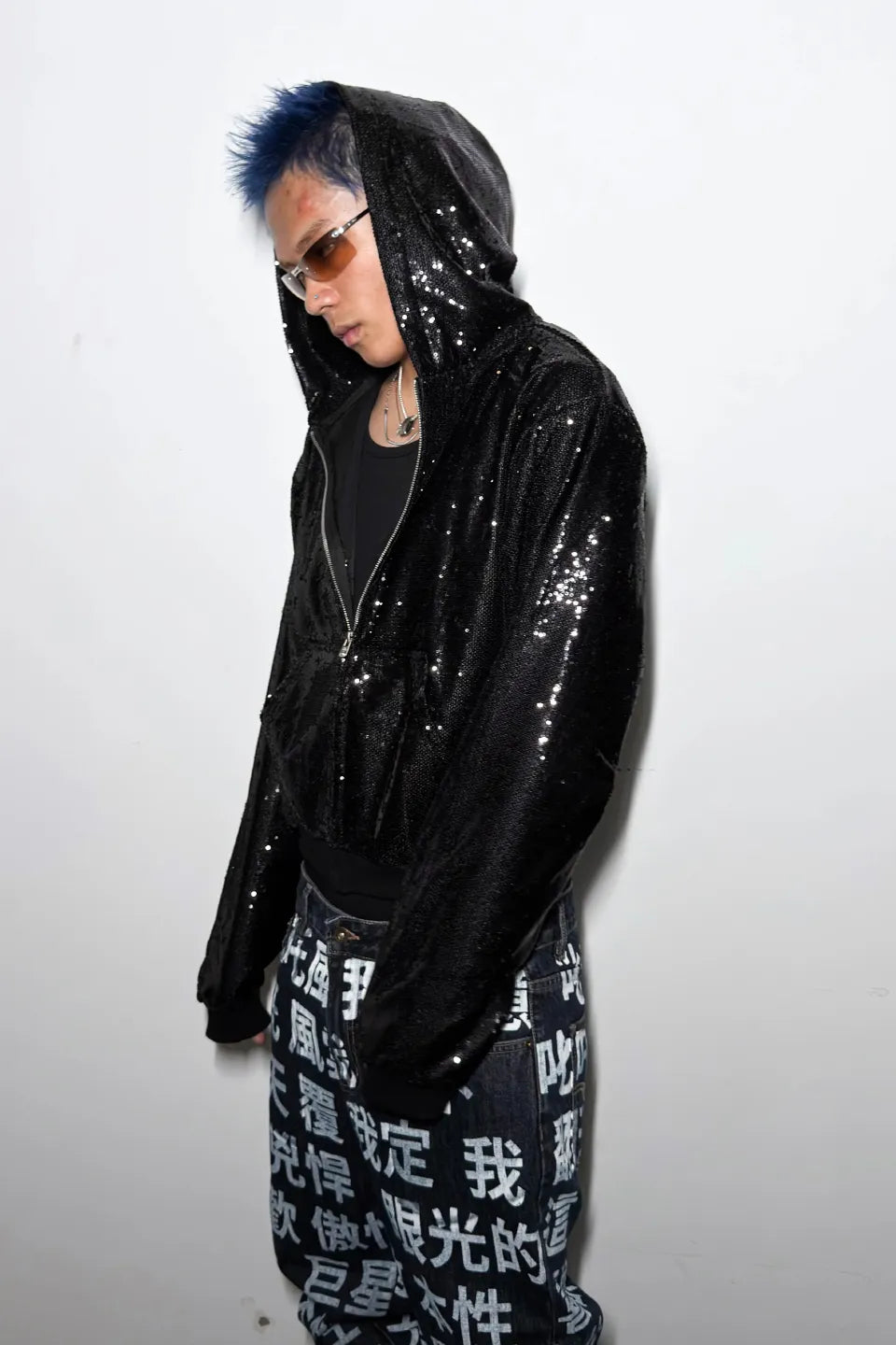 Sequin Liquid Metal Zip Hoodie