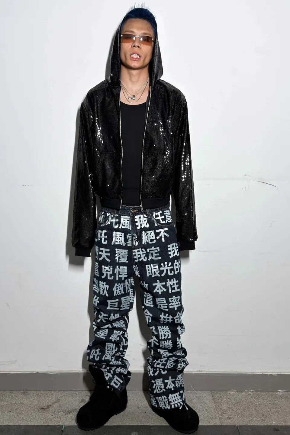 Sequin Liquid Metal Zip Hoodie