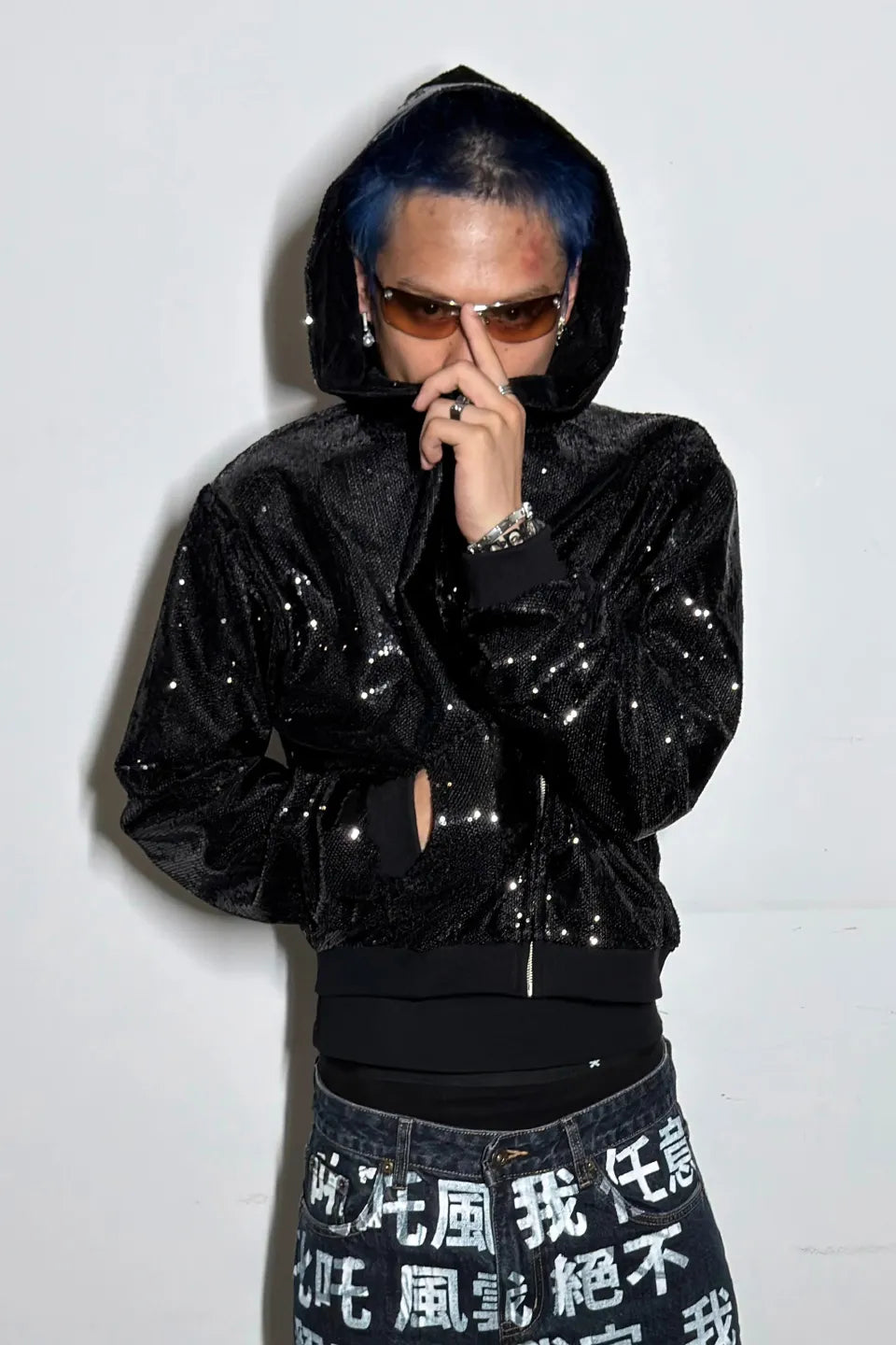 Sequin Liquid Metal Zip Hoodie