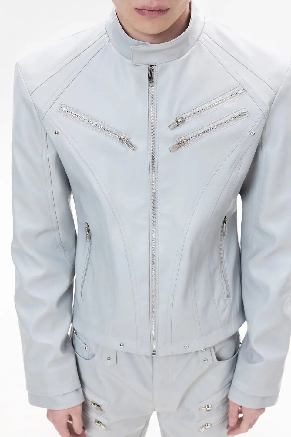 Sharp Zip Leather Jacket