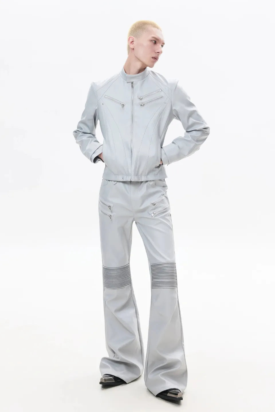 Sharp Zip Leather Jacket