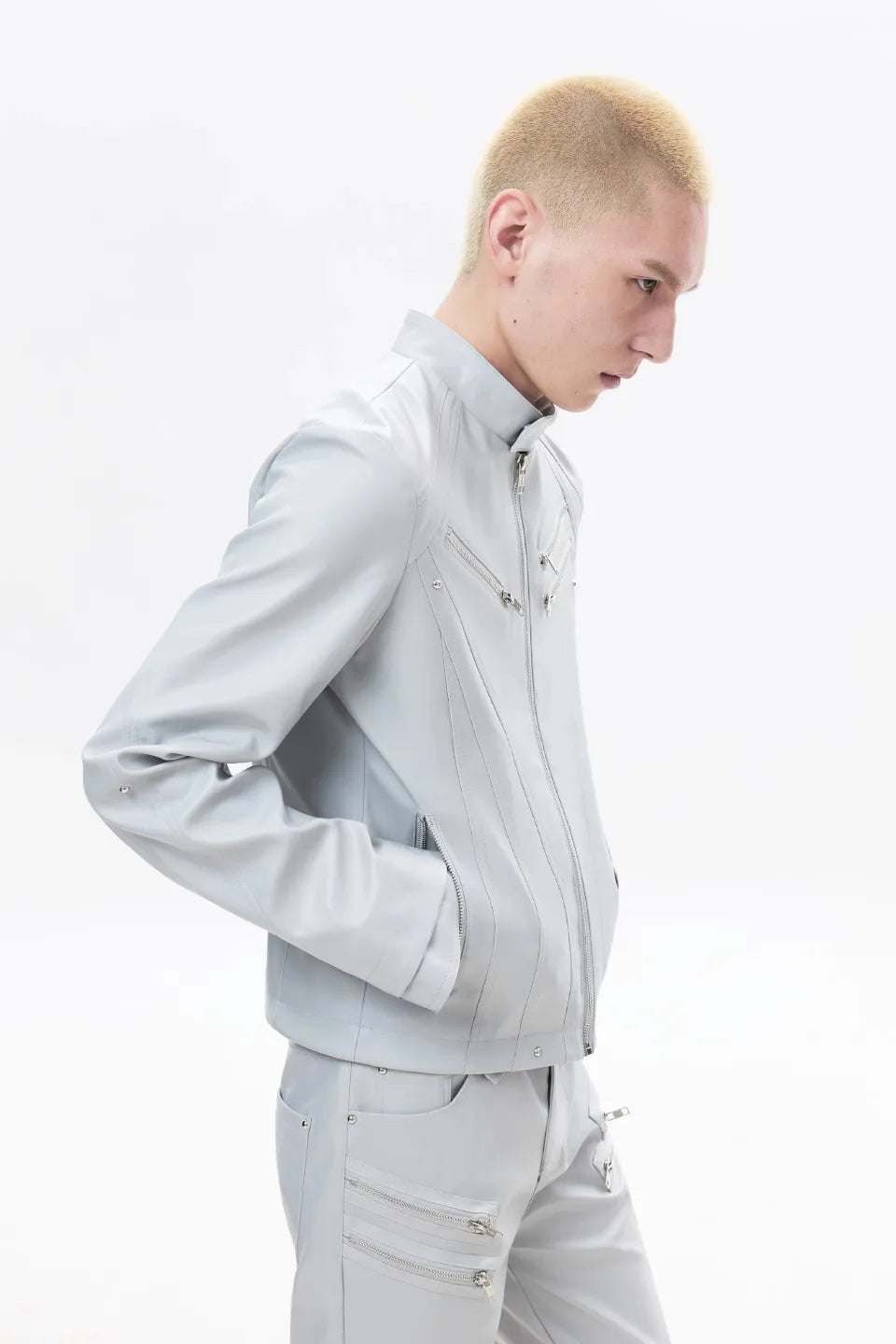 Sharp Zip Leather Jacket