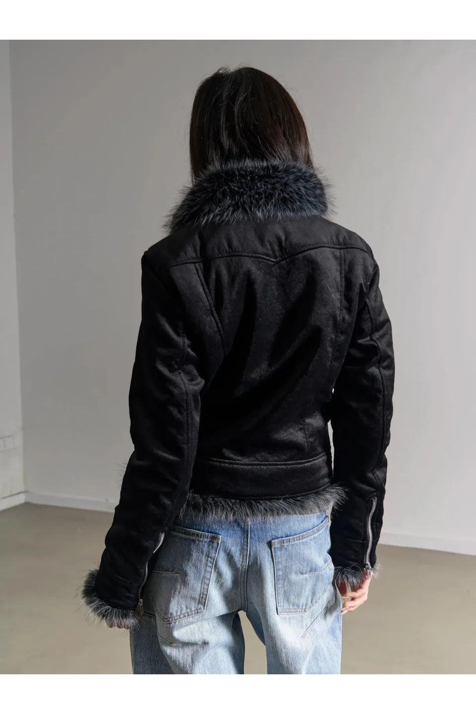 Short Fox Fur Patchwork Silver Fox Fur Collar Double Wear Cotton Jacket