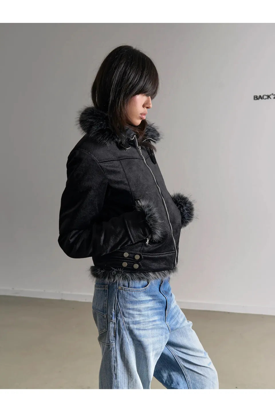 Short Fox Fur Patchwork Silver Fox Fur Collar Double Wear Cotton Jacket